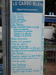 Le menu du Carro Bleu